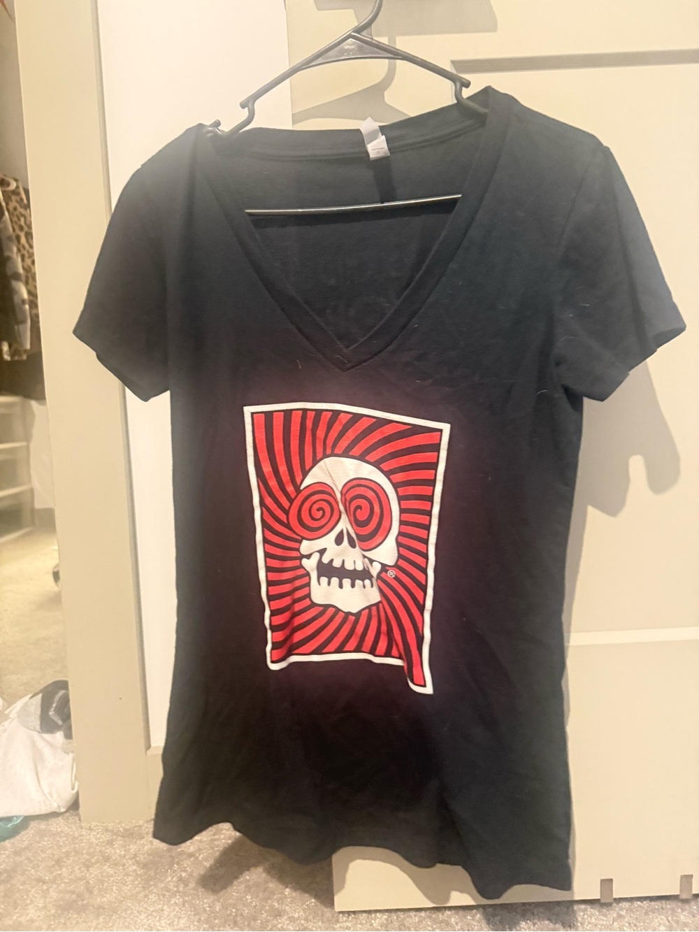 Black V-Neck Skull Graphic Tee - Women's Top